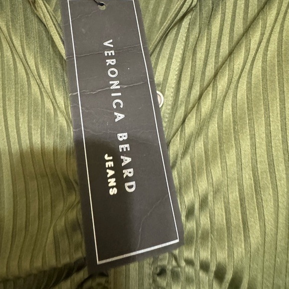 Veronica Beard Davila Ruched Mini Dress Women's Small Green Snap Front Bodycon - Picture 4 of 5